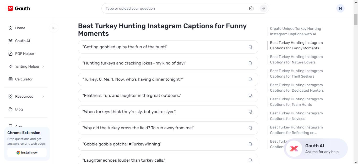 Creating the ideal turkey hunting captions with Gauth