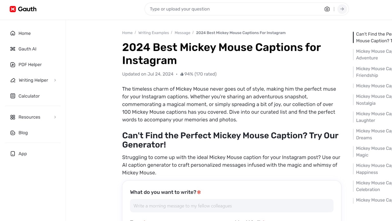 How Gauth Assists in Writing Mickey Mouse Captions for All Occasions
