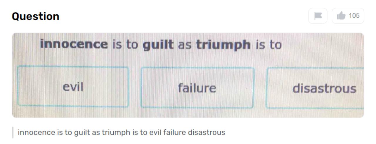How Gauth Deals with Query: Innocence is to Guilt as Triumph is to what?